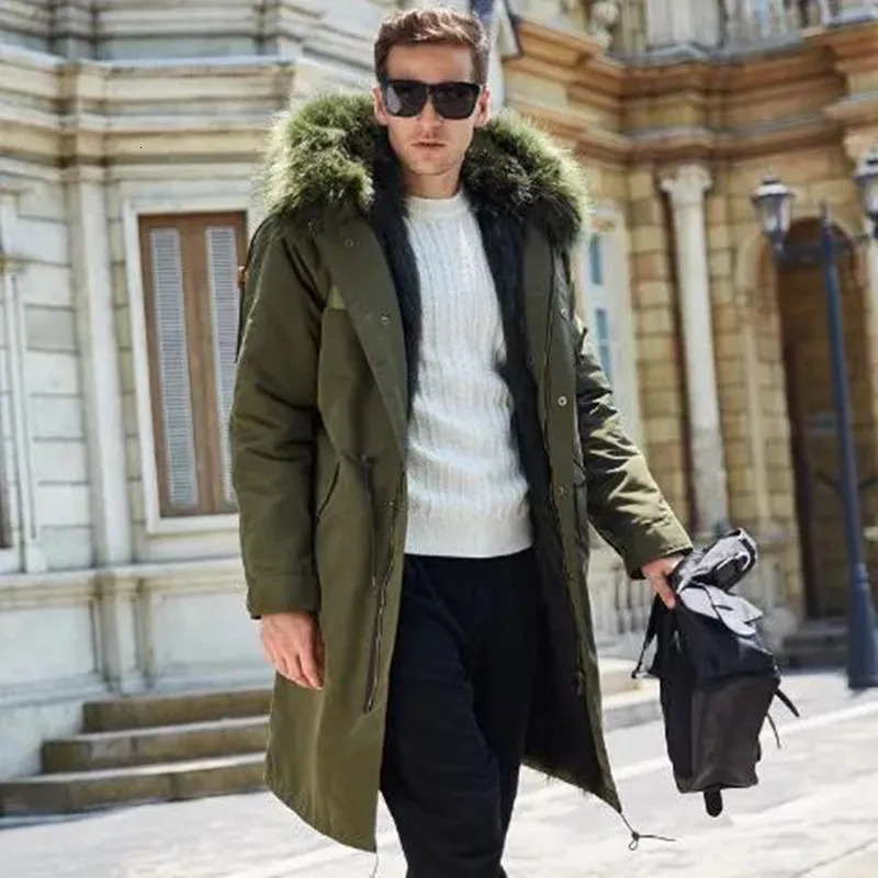 Mens Parka Winter Mink Coat Mens Parkas Natural Fox Fur Collar Hooded Jacket Medium length Coat 241122