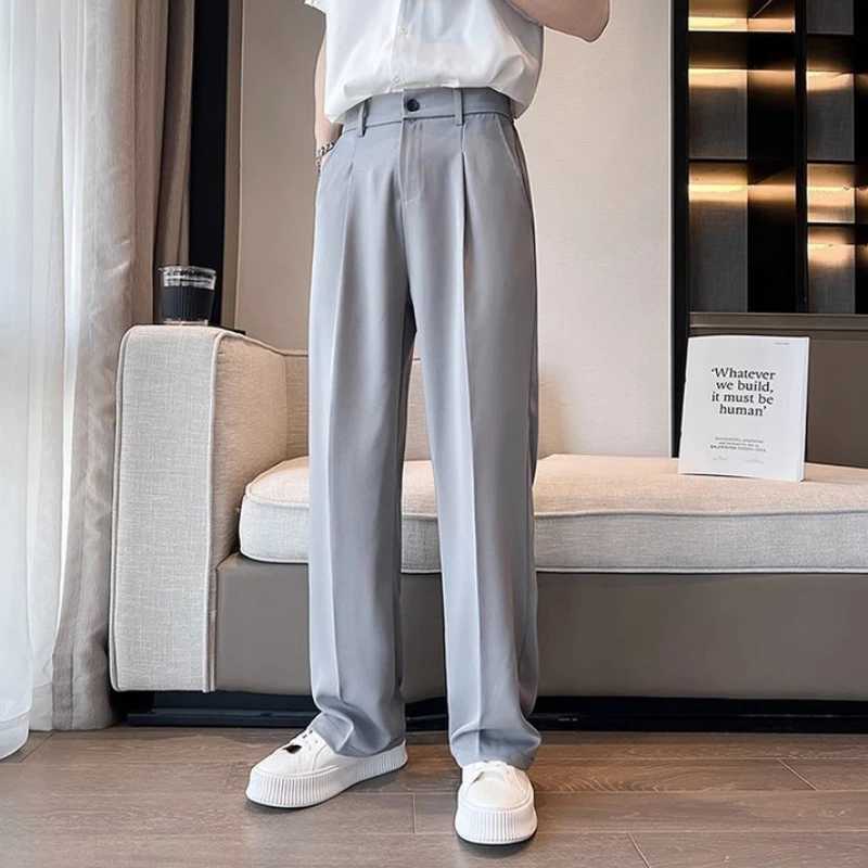 Wide leg gray pocket mens summer pants custom Chinese mens dress relaxed spring clothing mens suit Trouser official designer W24241123