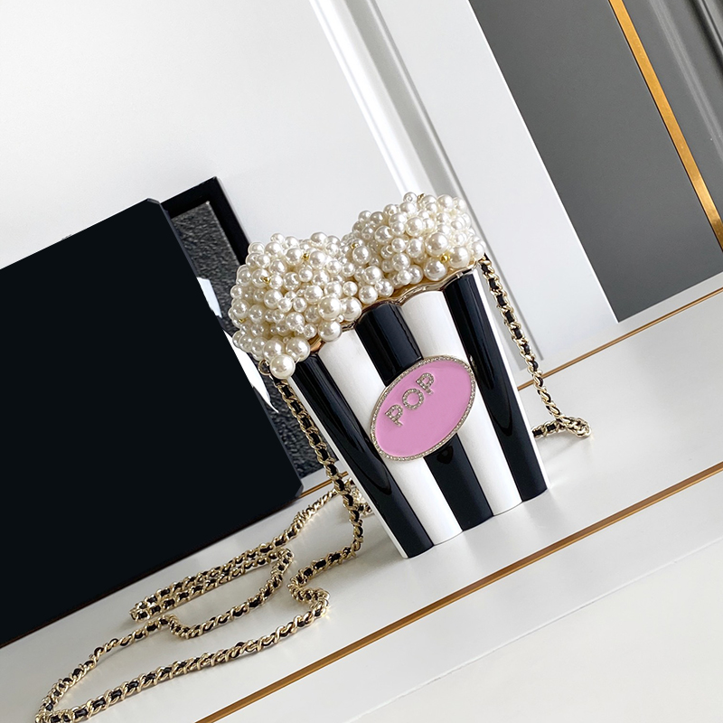 Sophisticated Popcorn Pattern Evening Minaudiere Glamorous Chain Clutch with Imitation Pearl Details 24C111