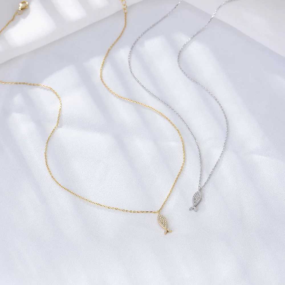 14k gold plated Cute Zircon Fish Pendant Necklace jewelry 925 Sterling Silver necklace for Kids Girls X250516