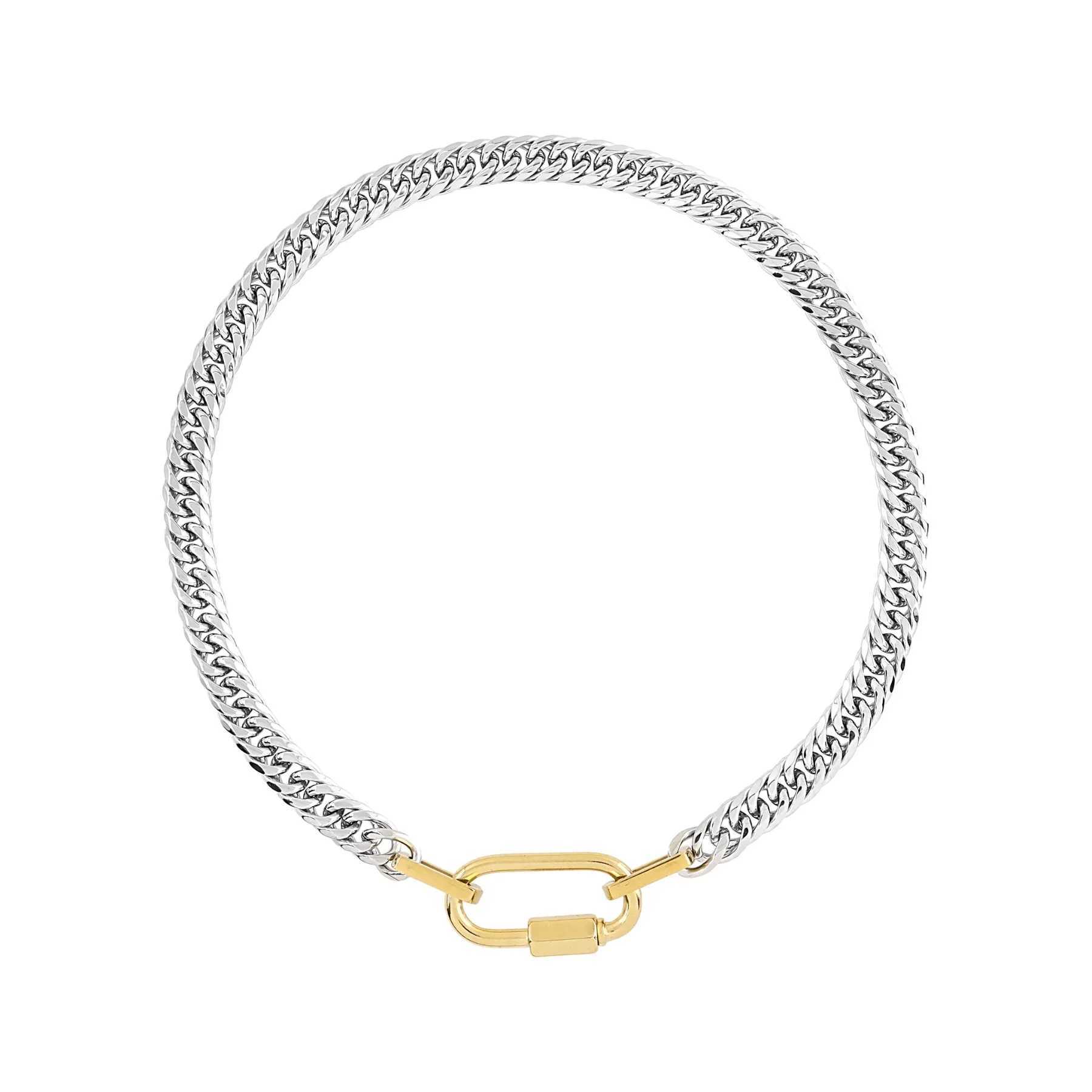 Designer Jewelry Tarnish Free 18K Gold Plated Stainl Steel Two Tone Chunky Charm Necklace Cuban Chain NecklaceX241123