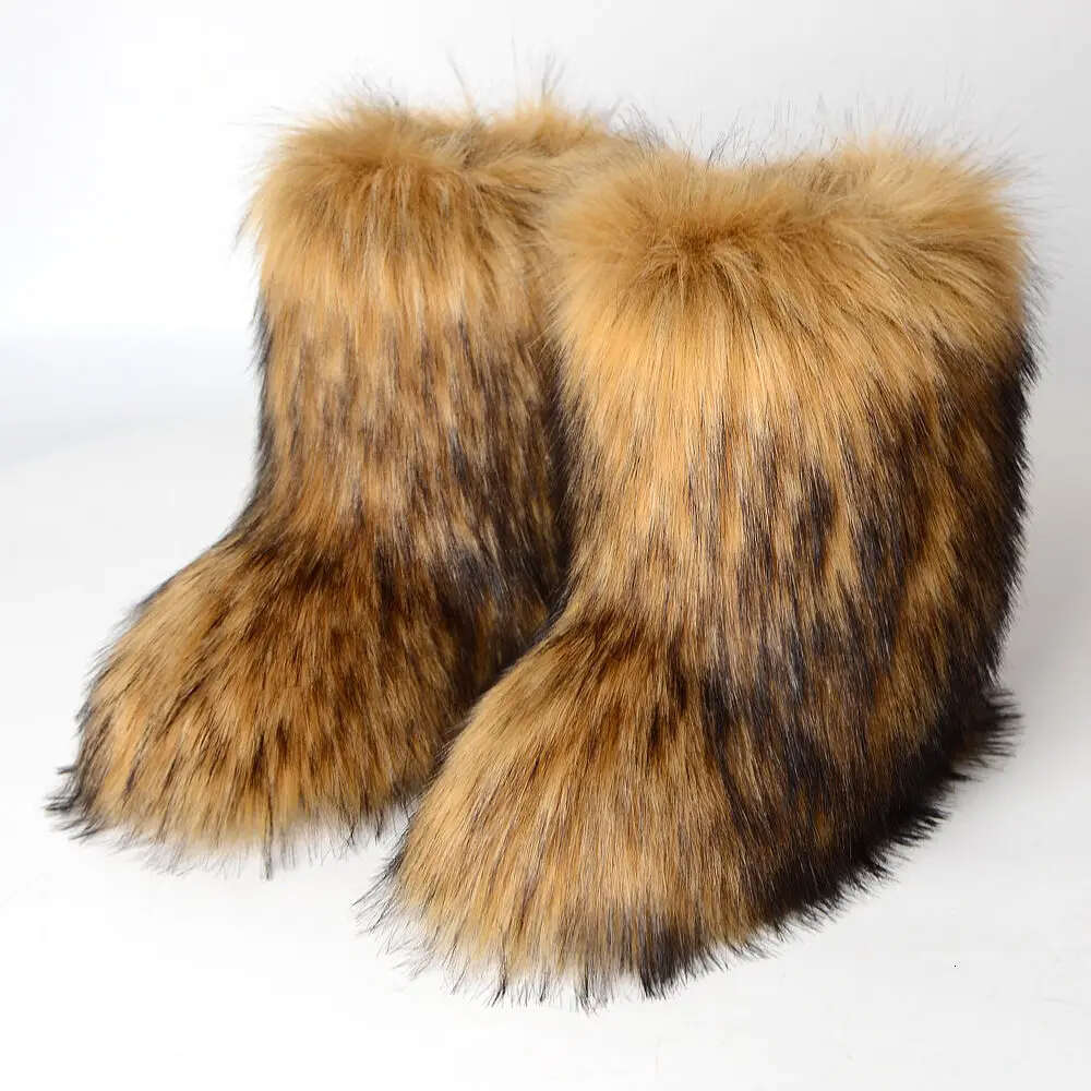 FIERA Women's Winter Shoe Fluffy Faux Fox Woman Plush Warm Snow Boots Footwear Girls' Furry Fur Bottes Fashion