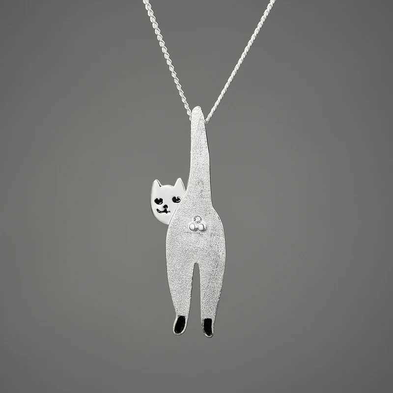 Lotus Fun 18K Gold Long Naughty Fashion Cute Cat Pendant 925 Pure Silver Chain and Necklace X241123