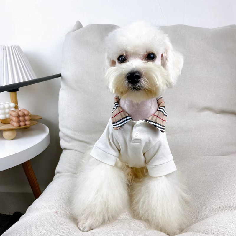 Designer Clothes Luxurious Apparel Embroidered Letters Dog Shirts Cotton Polo T-Shirts for Small Dogs with a Two-Button Classic Plaid Pattern Collar 2