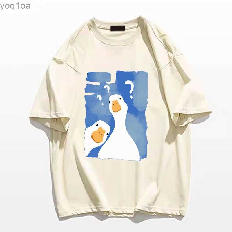 Men's T-Shirts Men Owersized T-Shirt Funny Two Confused Ducks Print Summer Fashion T Shirt Hip Hop Unisex High Quality Cotton Short Sleeve TeeL2404