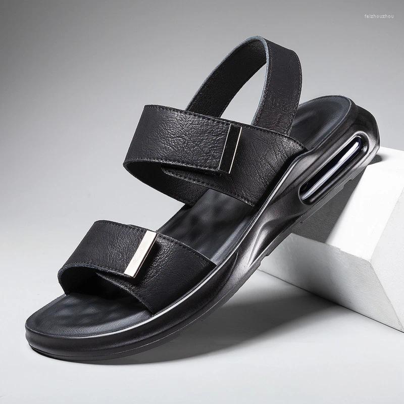Sandals Men Open Toe Flat Leather Mens Summer Shoe Casual Comfortable Soft Beach Footwear Male atillas De Hombre