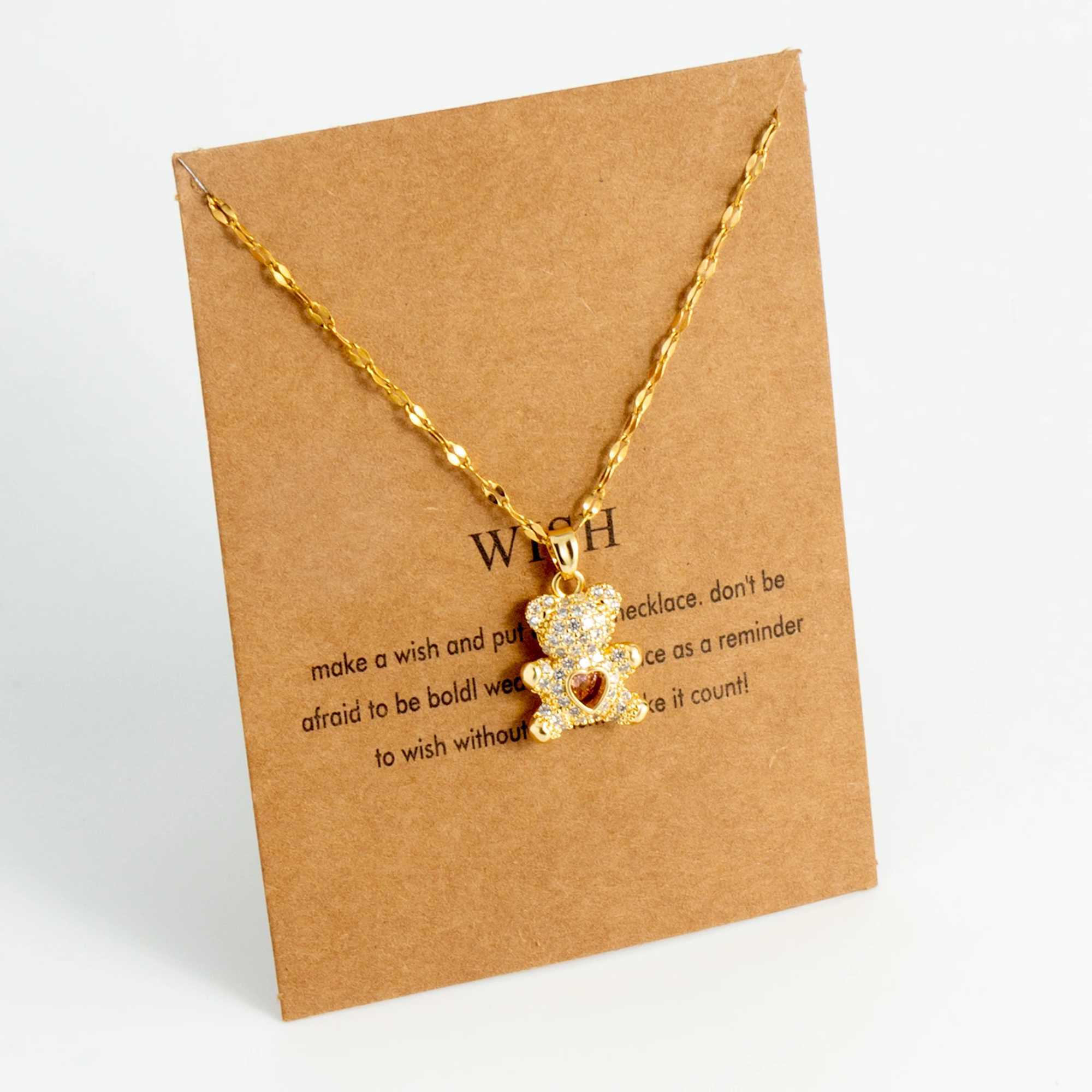 Little Bear Inlaid Zircon Womens Party Stainl Steel Plated 18K Gold Hypoallergenic Jewelry Pendant NecklaceX241123