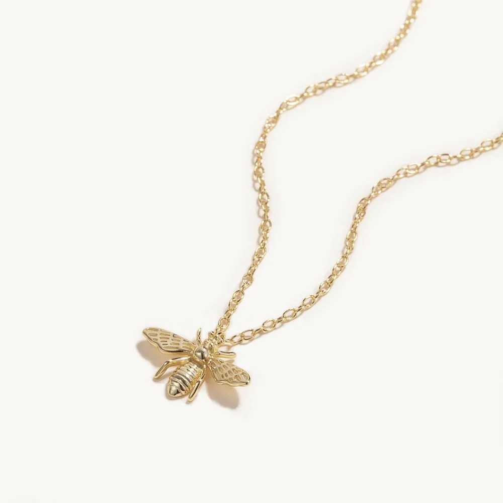 Canner Real 925 sterling silver gold-plated simple bee pendant necklace suitable for womens clavick chain temperature necklace jewelry X241123
