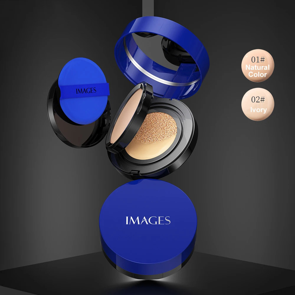2 In 1 Double Layer Blue Air Cushion Makeup Pressed Powder Foundation Whitening BB CC Cream Long Lasting Oil Control Face Makeup 240410