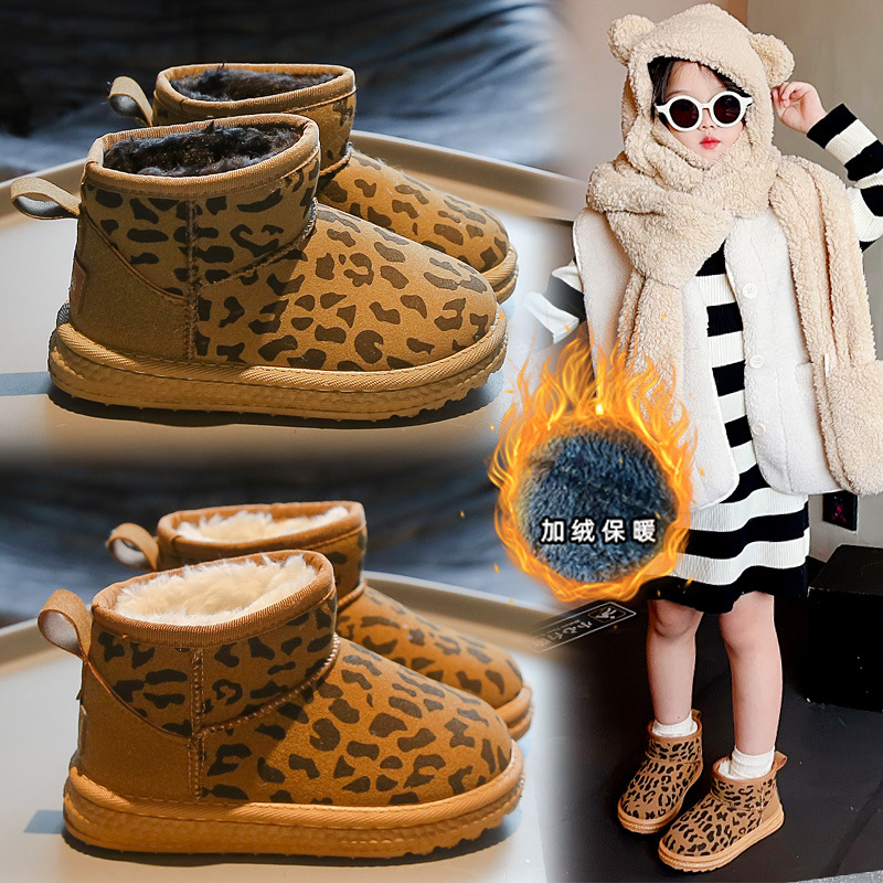 Kid Winter Plush Boots For Children Trend Fashion Leopard Teenager Littlesprouts Girl's Snow Boots Soft-soled Thick Warm Faux Fur Cotton Shoes To