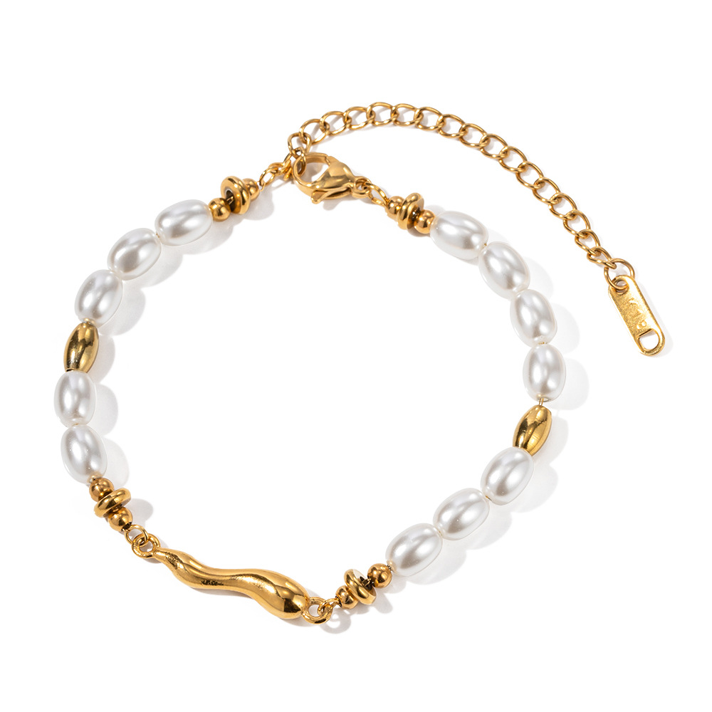Designer's New Vintage Fashion Pearl Gold Bracelet for Women Plated 18k Stainless Steel Inlaid Pearl Shaped Jewelry Wedding Party Daily Gifts Fre
