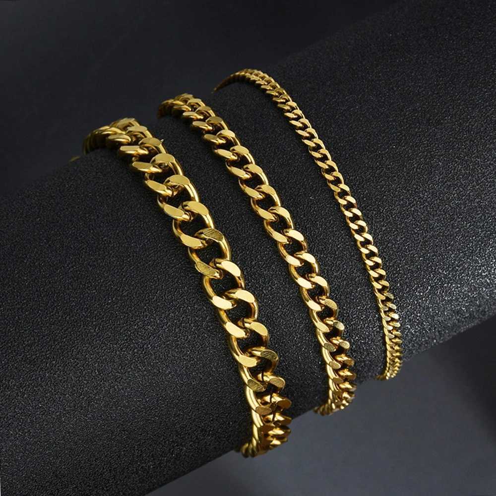 1 Piece Width 3.5/5/7mm Stainless Steel Gold/Black Color Punk Necklace Cuban Link Chain Mens Fashion Jewelry Gifts for Men XJ250708