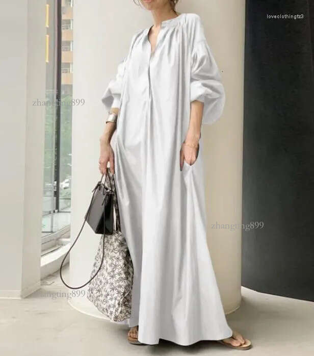 Casual Dresses For Women 2023 Summer Style Commuter Clear Cotton Linen Loose Lantern Sleeves Large Swing Dress Simple