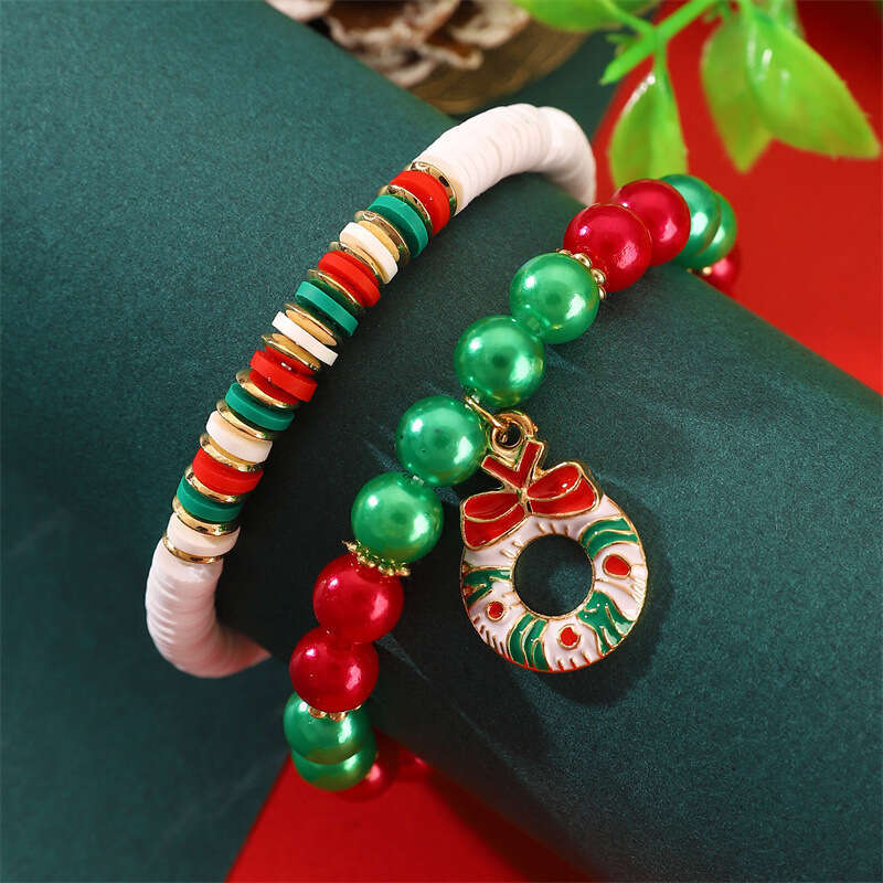 Temu hot selg new fashionable soft ceramic bead Christmas set Santa Claus bracelet
