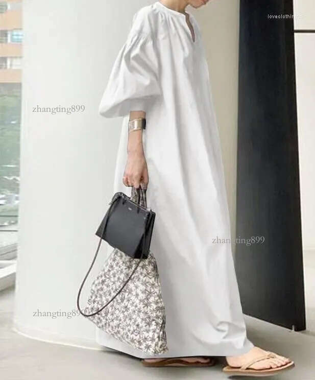 Casual Dresses For Women 2023 Summer Style Commuter Clear Cotton Linen Loose Lantern Sleeves Large Swing Dress Simple