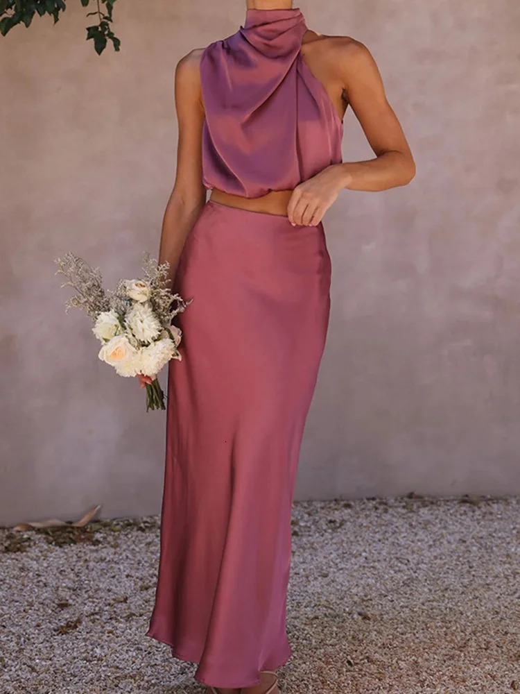 2 piece Skirt Set Women Summer Fashion Sleeveless Short pullovers Long wasit Aline Zipper Female Suit 240423