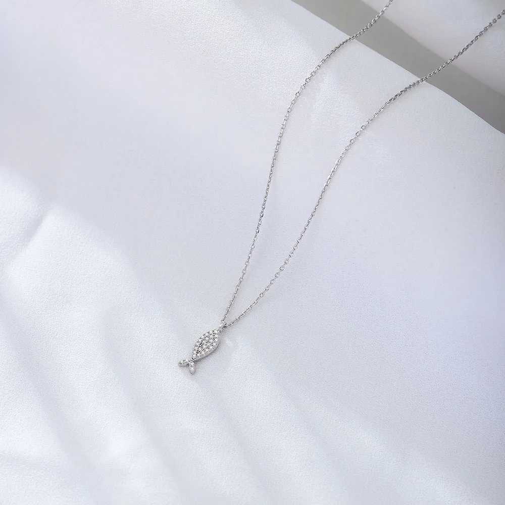 14k gold plated Cute Zircon Fish Pendant Necklace jewelry 925 Sterling Silver necklace for Kids Girls X250516