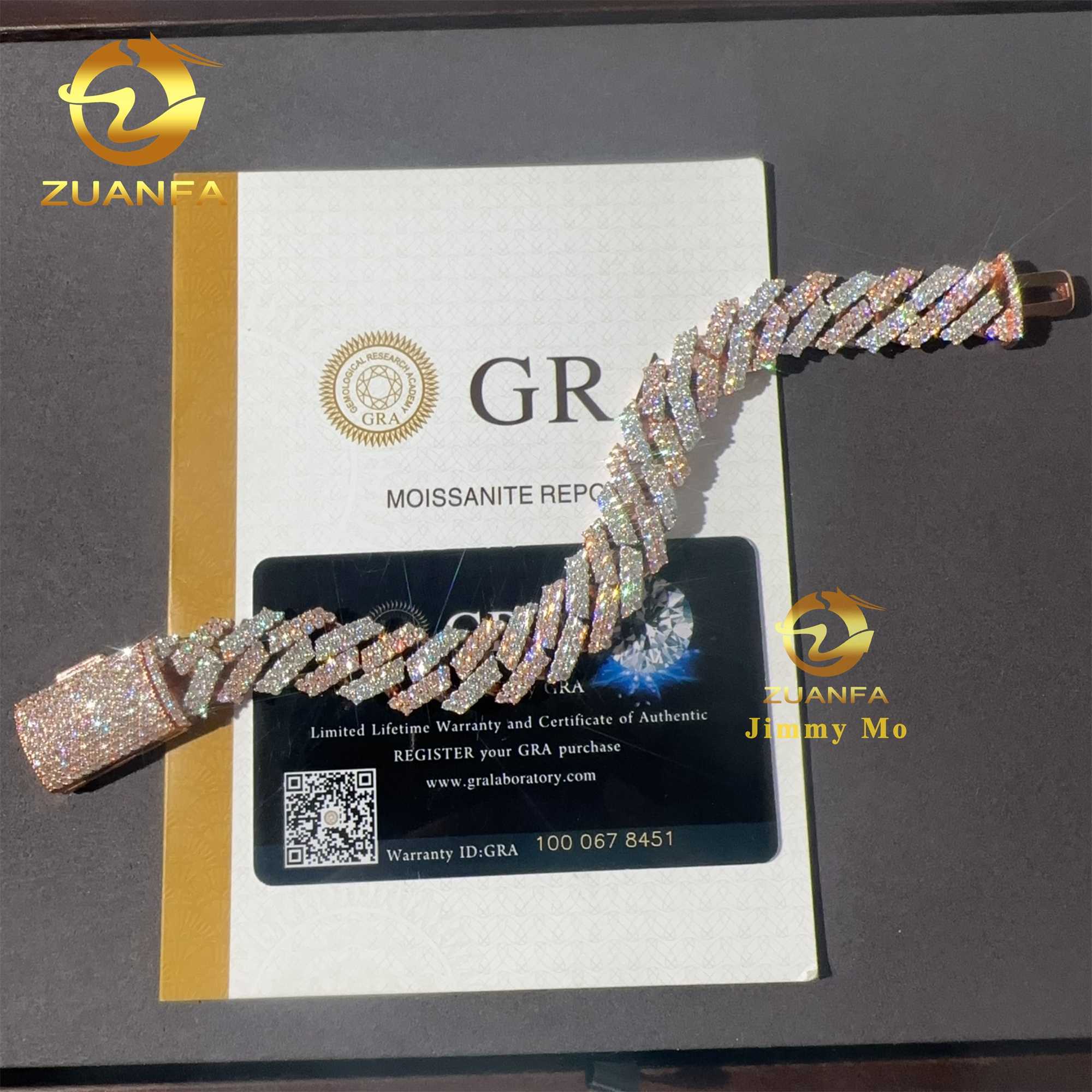 15mm Two Tone Color RoseWhite Rapper Man Jewelry Hip Hop Iced Out S 925 Silver VVS1 Moissanite Diamond Miami Cuban Bracelet