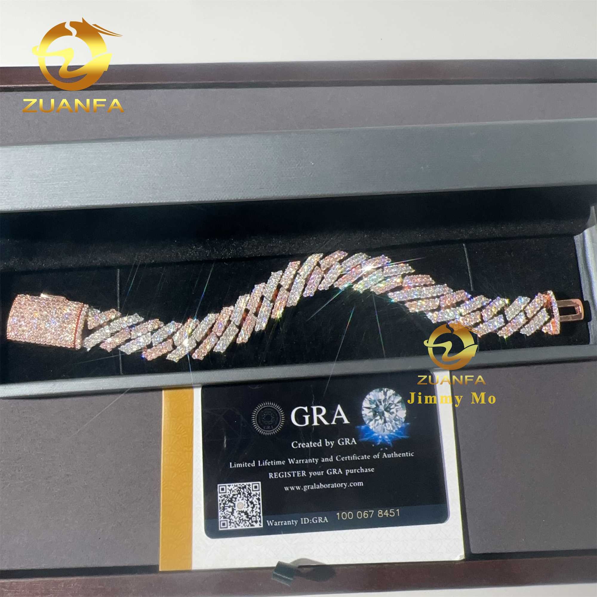 15mm Two Tone Color RoseWhite Rapper Man Jewelry Hip Hop Iced Out S 925 Silver VVS1 Moissanite Diamond Miami Cuban Bracelet