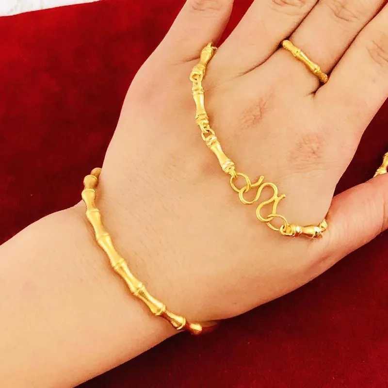 Pure 18k gold necklace bracelet jewelry set real gold chain womens exquisite jewelry 18k wedding bracelet ring necklace X241123