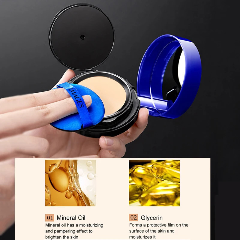 2 In 1 Double Layer Blue Air Cushion Makeup Pressed Powder Foundation Whitening BB CC Cream Long Lasting Oil Control Face Makeup 240410