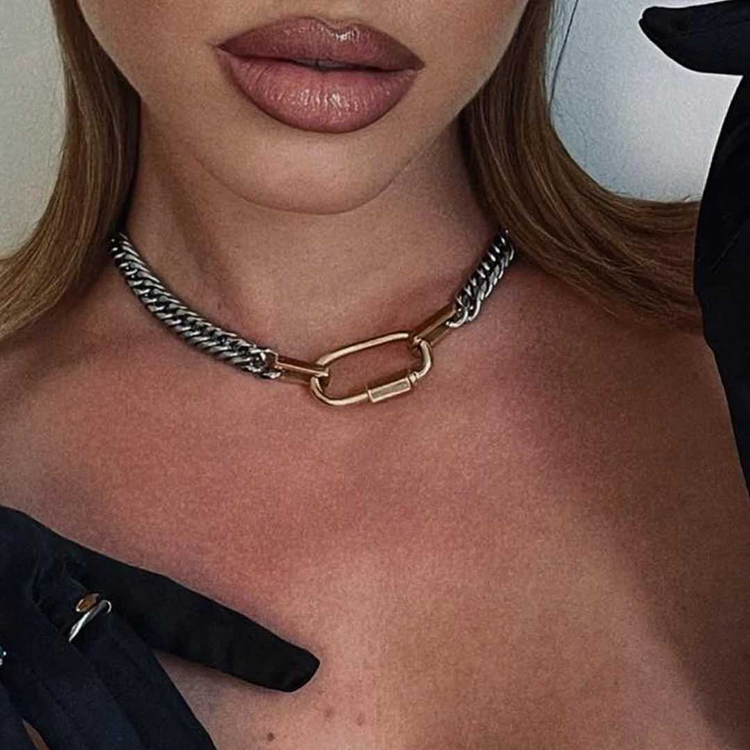 Designer Jewelry Tarnish Free 18K Gold Plated Stainl Steel Two Tone Chunky Charm Necklace Cuban Chain NecklaceX241123