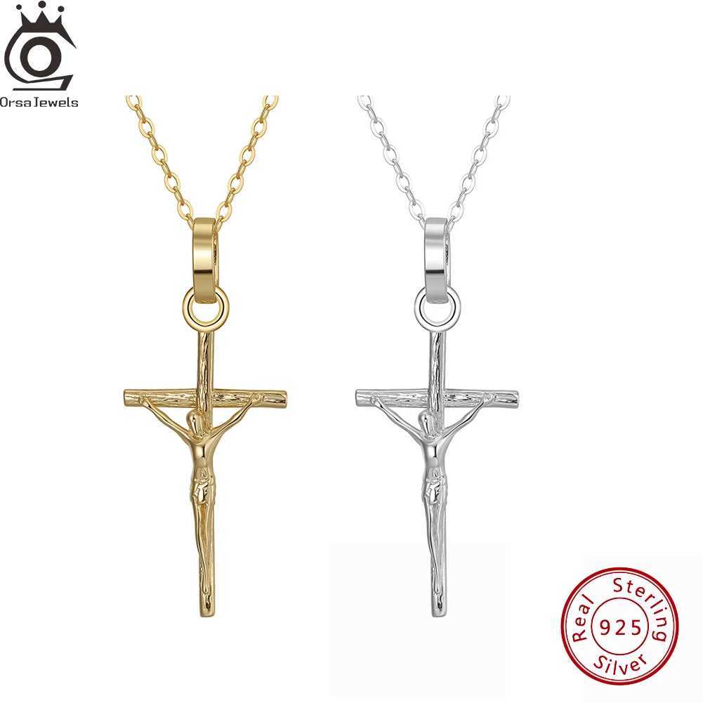 ORSA JEWELS 14K Gold Retro Jesus Cross Pendant Necklace 925 Pure Silver 45cm Cross Necklace Womens Gift SAPN39 X241123