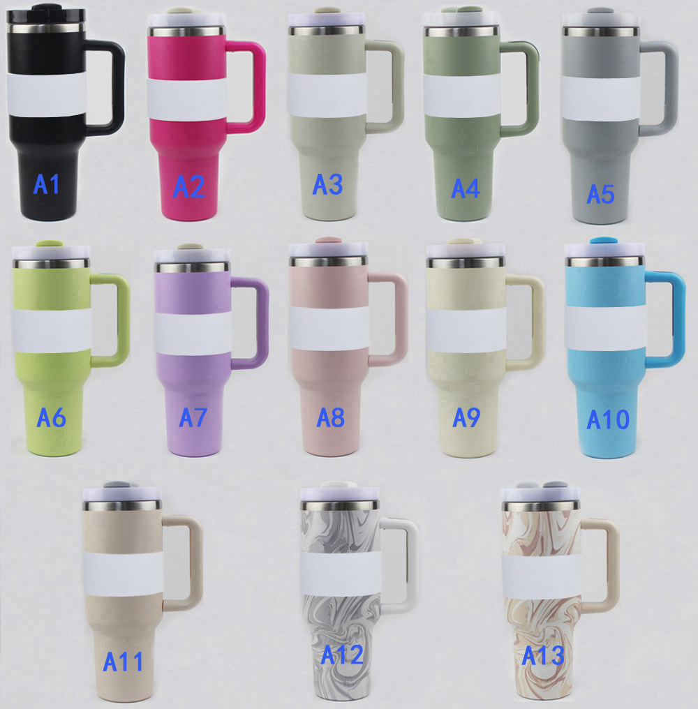 Ready To Ship 40oz Tumblers H2.0 Stainless Steel Cups Silicone handle Lid Straw 2nd Generation Car 40 oz mugs Water Bottles 20 color