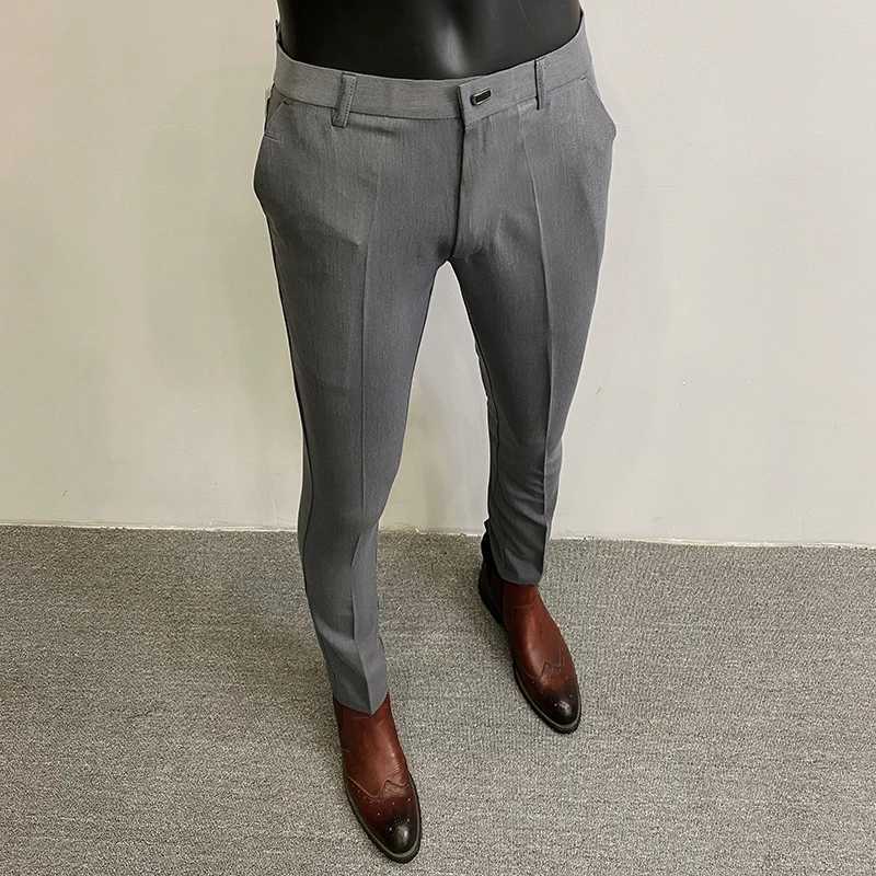 2024 Summer New Mens Casual Elastic Set Mens Fashion Slim Solid Color Formal Business Social Office Trouser 36-28 W250225