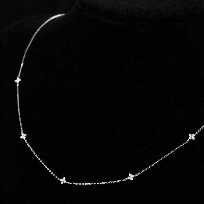 925 sterling silver plated 18K gold sparkling zircon flower necklace suitable for womens exquisite party jewelry gifts X241123