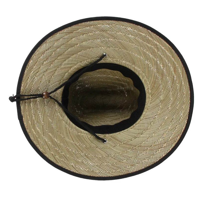 Wide Brim Straw Hat Mens Lifeguard Summer Protection Hat Black Side Outdoor Panama Hat 240419