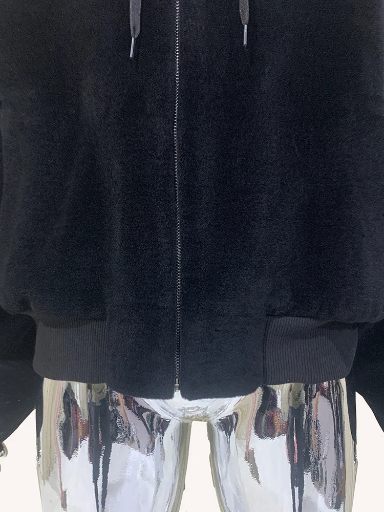 Nerazzurri Autumn Winter Cool Extra Thick Warm Black Fur Coat Mens 2-piece Clothing Hoodie Fluffy Armor Jacket 241122