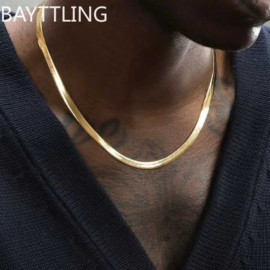 Gold mens 925 sterling silver 4mm flat snake chain necklace punk chain womens jewelry fashion trend party accessories wholesale X241123