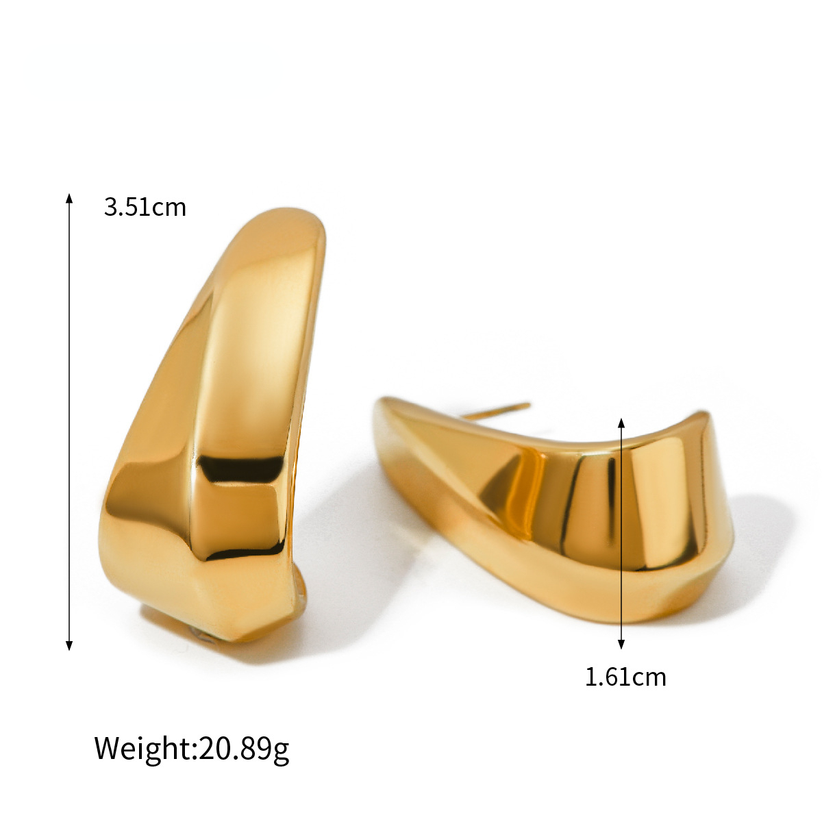 Instagram Cool Wind 18k Gold Stainless Steel Earrings for Women Geometric Curved Hook Shape Smooth Party Fashion Jewelry Free Shipping