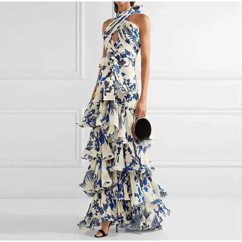 Ele Wens Printed Vestidos Strapless Neck Dress Fem Formally Wearing Aesthetic Layered Hem Party Dress M241123