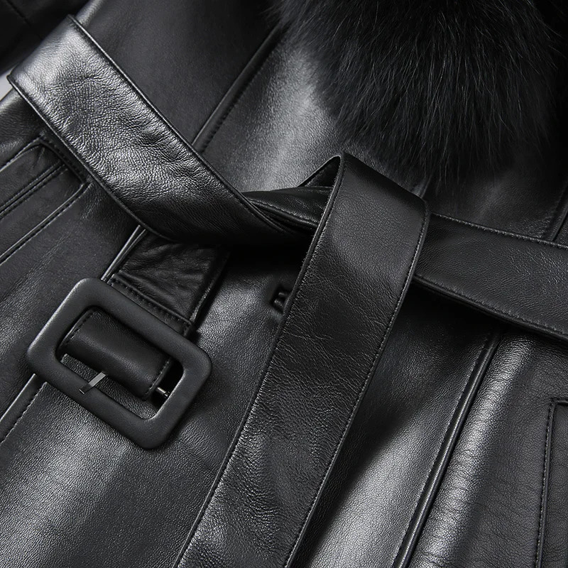 Autumn Winter Fox Fur Collar Real Leather Jacket Women Lady Streetwear Coats FG5077 241121