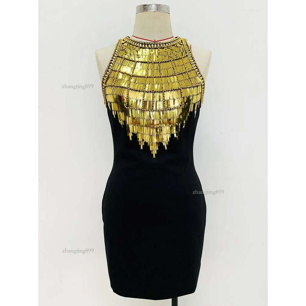 Casual Dresses HIGH STREET Est 2023 Fashion Stylish Designer Women's Metallic Diamonds Sequined Beading Sleeveless Stretch Tank Dress