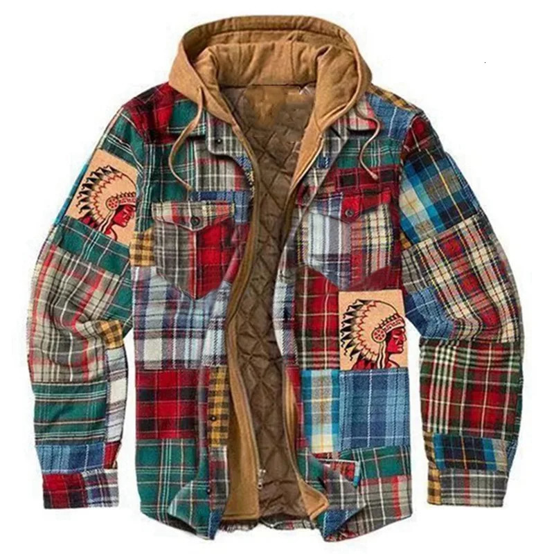 Mens flannel shirt jacket with hood plain weave bedding lining winter coat thick hoodie mens wool thick warm lining shirt 241120