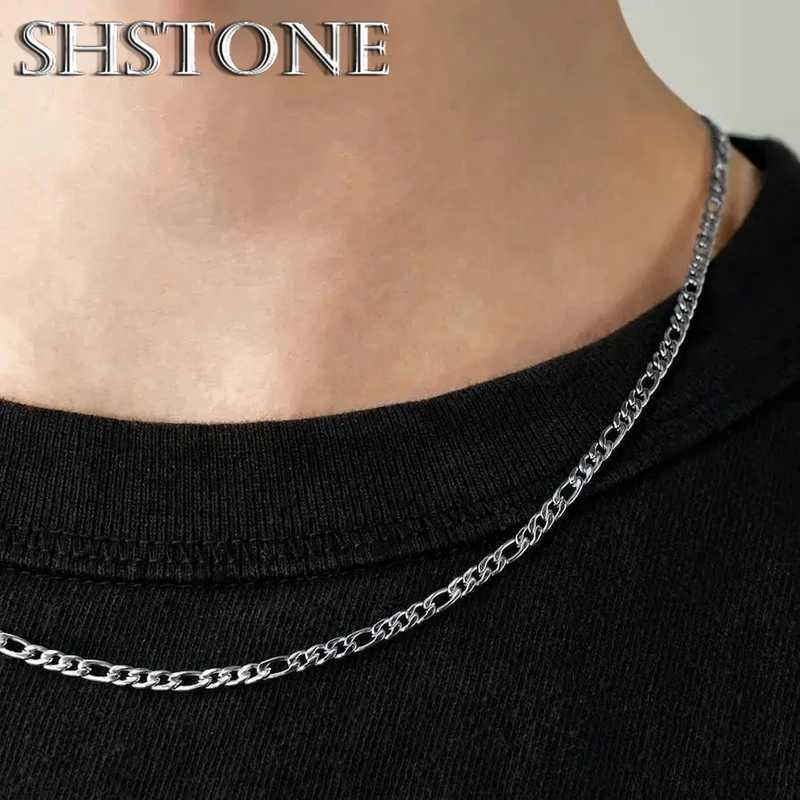 SHSTONE 18K gold Figaro chain necklace for men 2/4/6/8/10/12mm 925 sterling silver fashionable Cuban long chain necklace for mens jewelry X241123