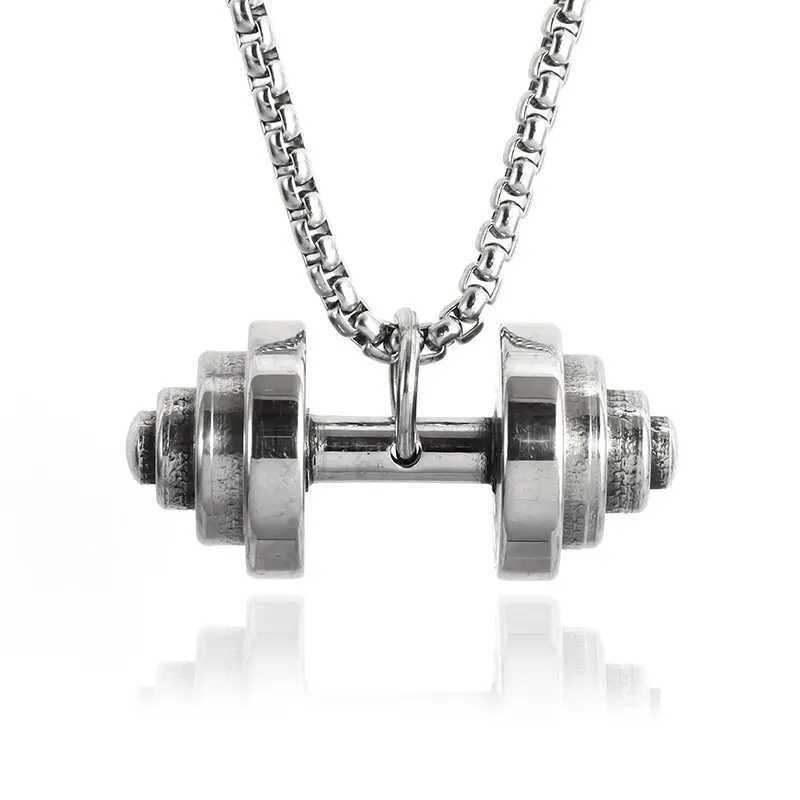 Stainl Steel Weightlifting Dumbbell Pendant Muscle Man Fitn Bobuilding Baell Necklace Women Gym Sports JewelryXJ250219