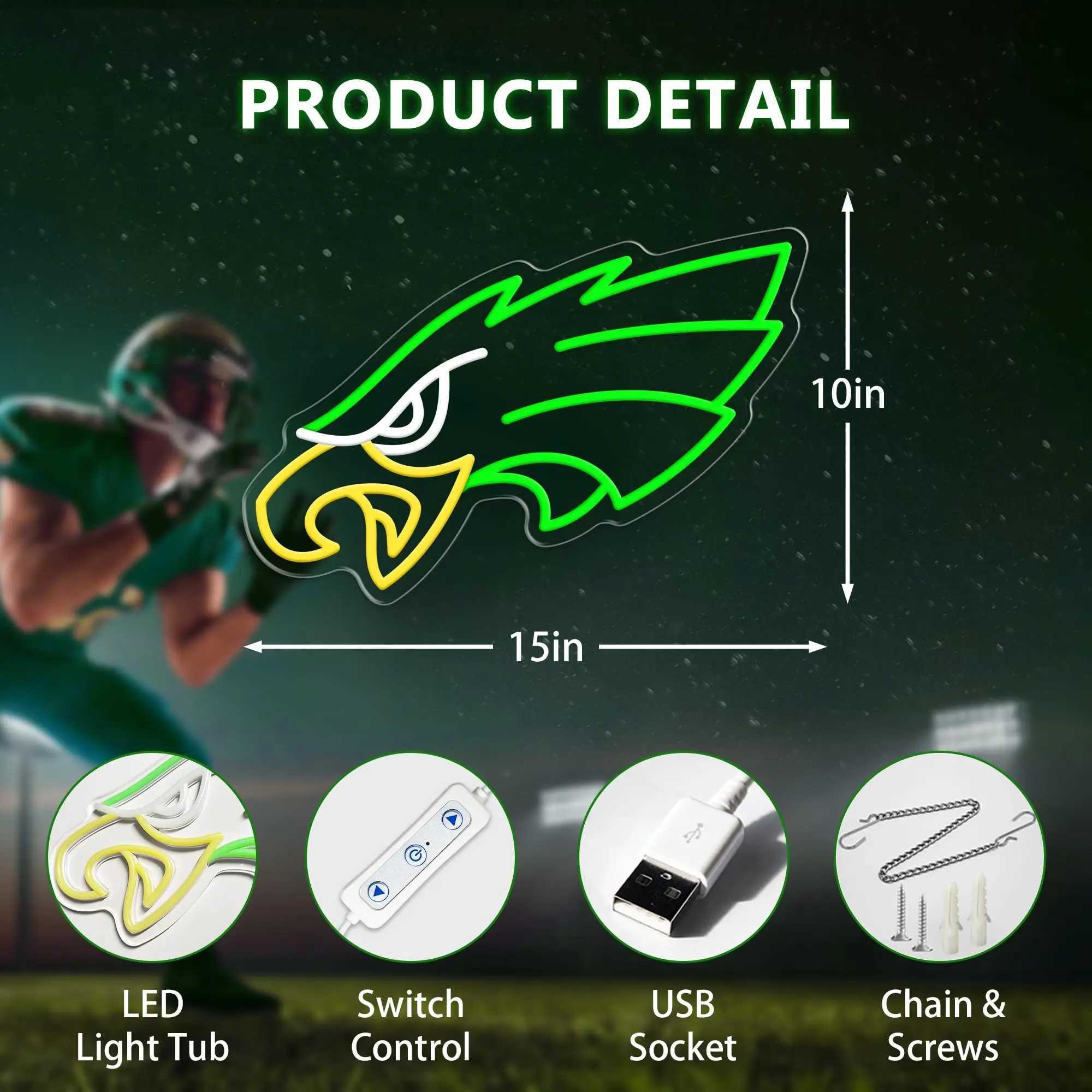 Eagle Neon Signs Football Team Led Neon Sign Wall Decor Animal Preppy Lights for Man Dorm Room Pub Decor Party Sport Fans Gifts Z241123