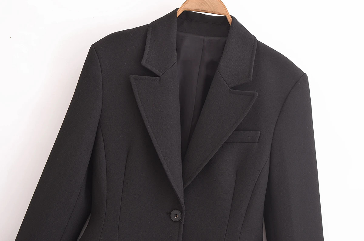 RZRA autumn and winter womens classic black flap pocket belt shoulder pad slim suit jacket temperament versatile 241121