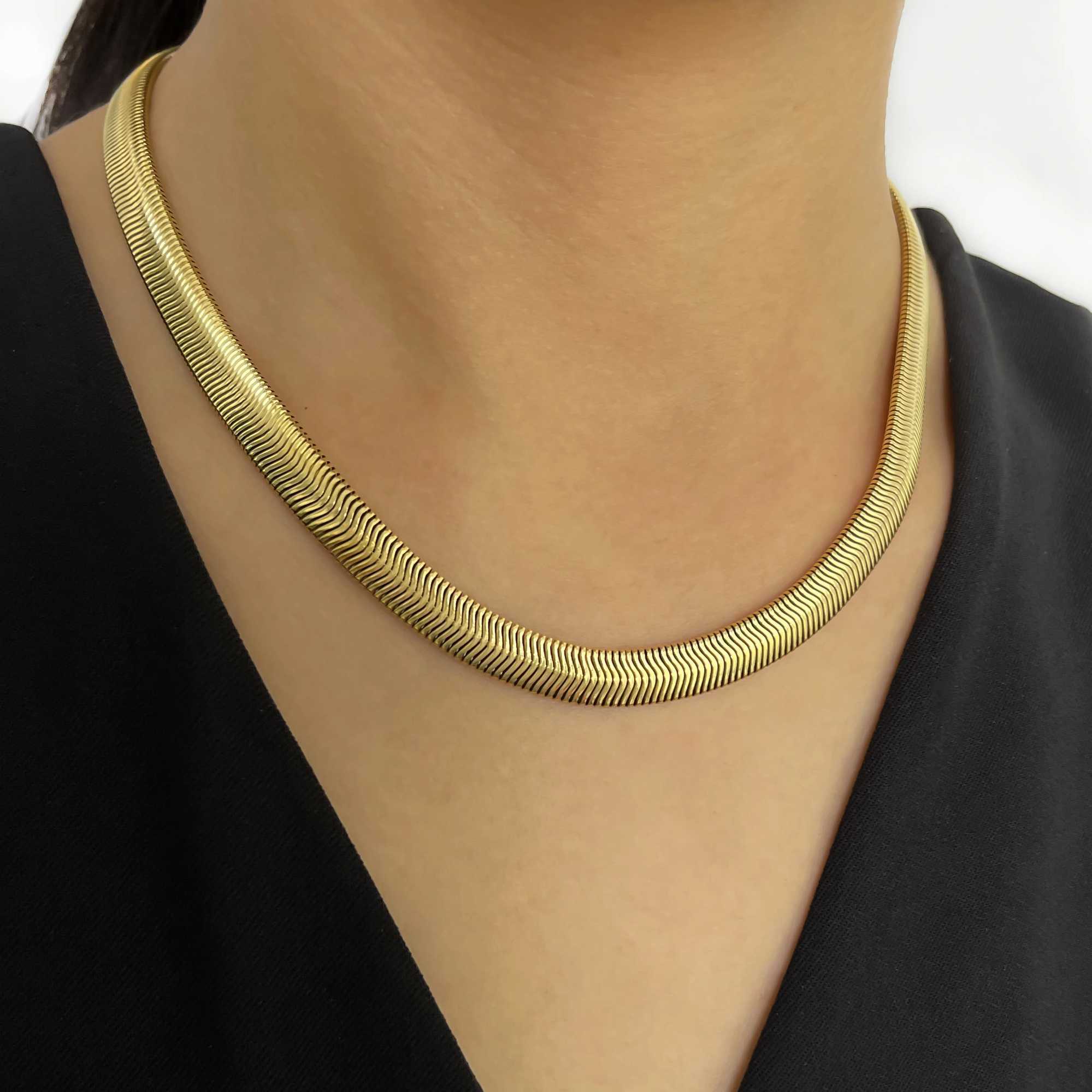 Perisbox Waterproof Stainl Steel 18K Gold Pvd Plated Thick Wide Herringbone Necklace for Women Chunky Soft Flat Snake ChainX241123