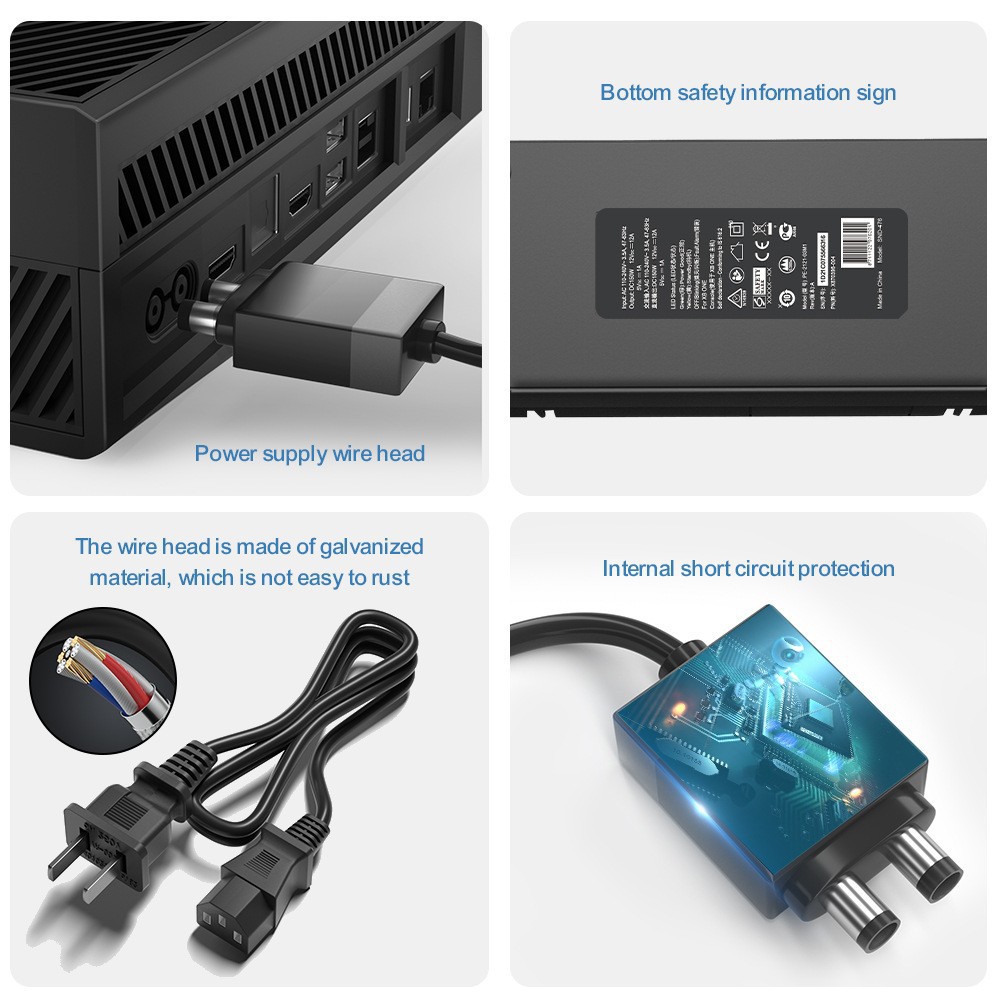 Replacement AC Adapter Charger for Xbox one 12V 17.9A Adapter Power Supply Brick with Power Cord Built in Silent Fan with box package