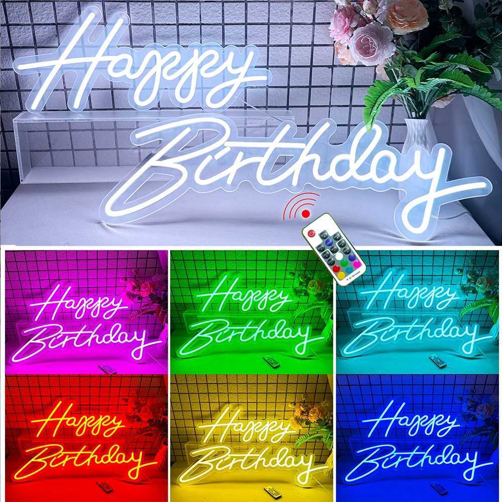 Happy Birthday 30 Inches LED Neon Lighted Sign Transparent Acrylic Base Neon Sign for Birthday Backdrop Decor Party Favors Z241123