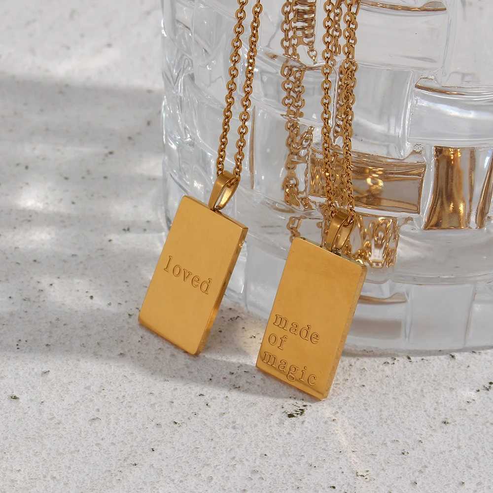 E. B.belle Personal Information Tarot Card Necklace Stainless Steel 18k Gold Plated Brushless Square Geometric Gold Necklace X241123