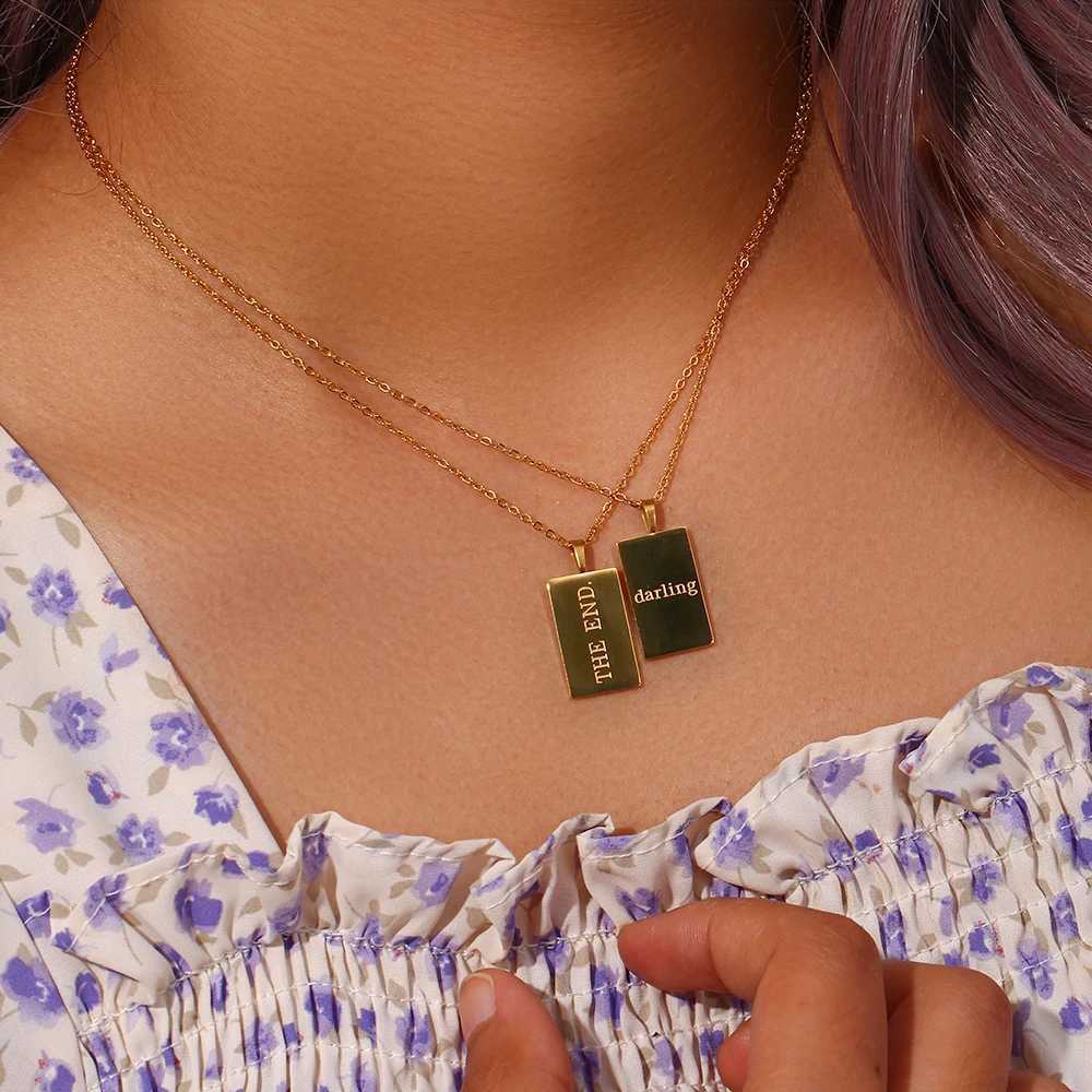 E. B.belle Personal Information Tarot Card Necklace Stainless Steel 18k Gold Plated Brushless Square Geometric Gold Necklace X241123