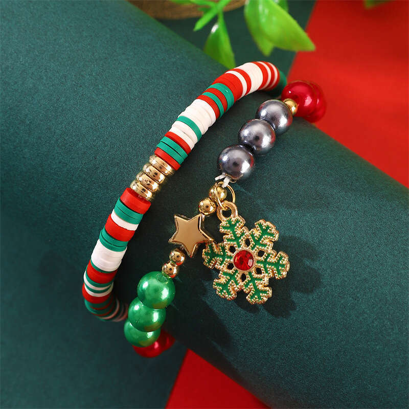 Temu hot selg new fashionable soft ceramic bead Christmas set Santa Claus bracelet