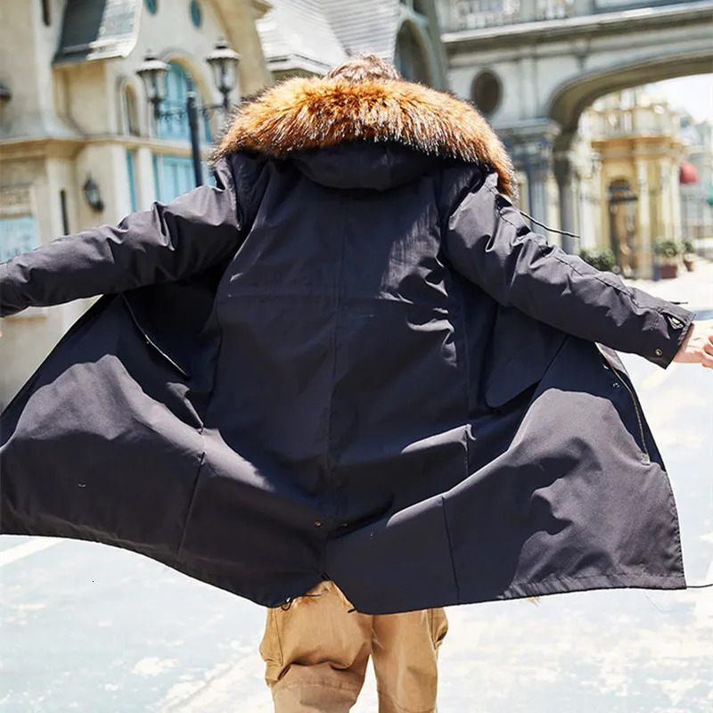 Mens Parka Winter Mink Coat Mens Parkas Natural Fox Fur Collar Hooded Jacket Medium length Coat 241122