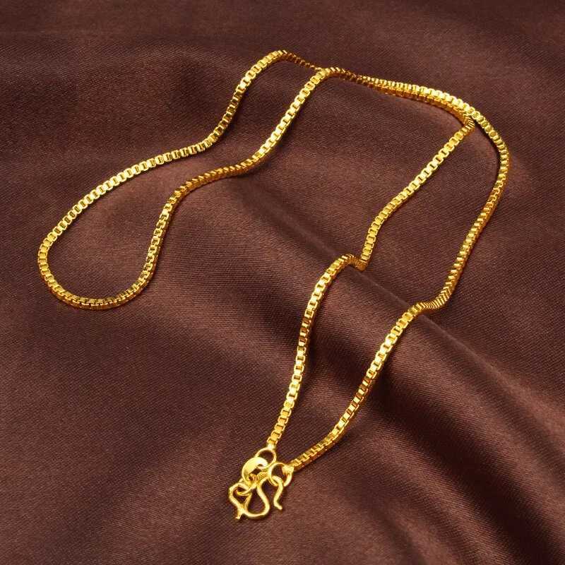 TIEEFEGO 2022 New 24K Gold Necklace 45CM Box Chain/Water Ripple/Single Water Ripple Necklace with Chain Suitable for Womens Jewelry Gifts X241123